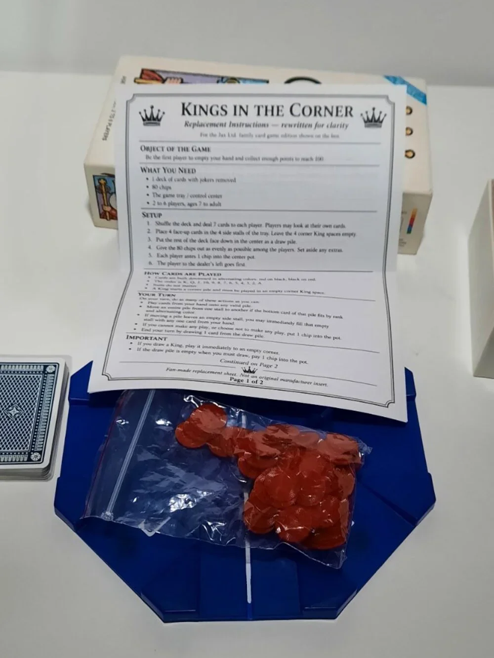 Vintage Kings in the Corner Card Game 1996 JAX Ltd #6000 Replacement Instruction